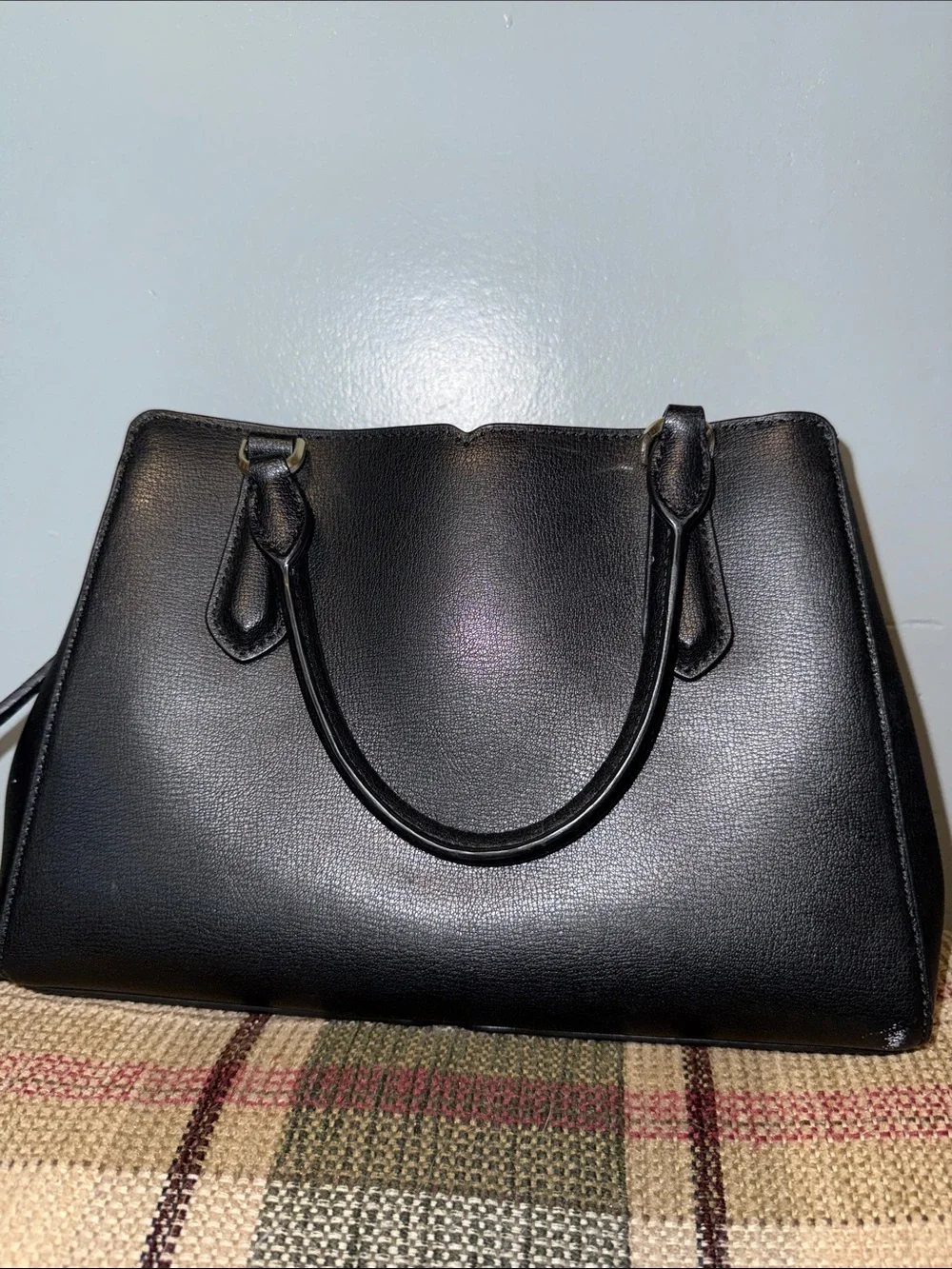 kate spade black Saffiano leather satchel with gold logo